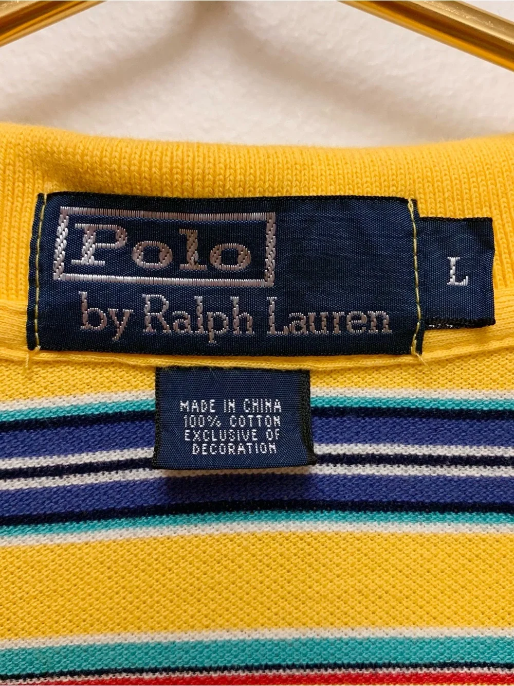 Vintage Polo Ralph Lauren Short Sleeve Polo Size L Yellow Stripe Pique Cotton